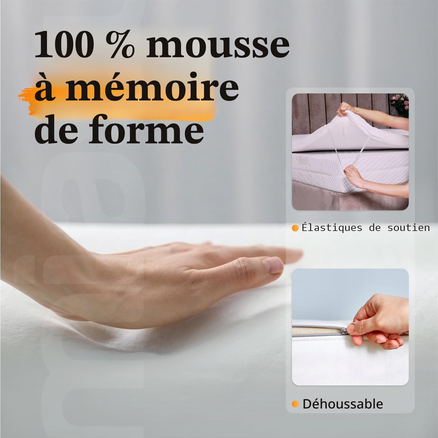 Topper Memory 140 x 170 cm, hauteur 5 cm amovible, respirant, orthopédique, revêtement Aloe Vera – Correcteur pour matelas 100 % fabriqué en Italie