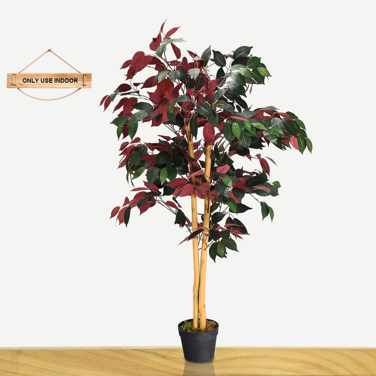 Goplus 4FT Tall Artificial Ficus Tree, Greenery Fake Tree Faux Plant in Pot for Indoor Outdoor Home Décor