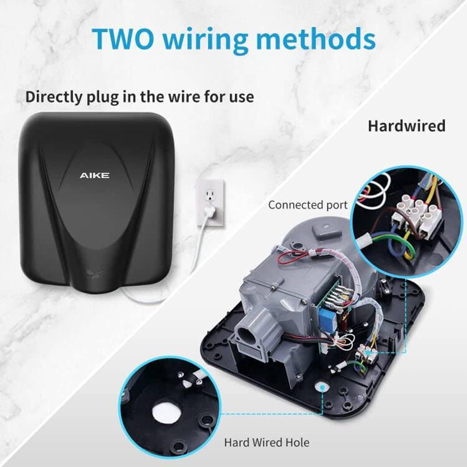 AIKE Automatic Soap Dispenser and Hand Dryer Combination, Model AK2812 & AK1205 Black