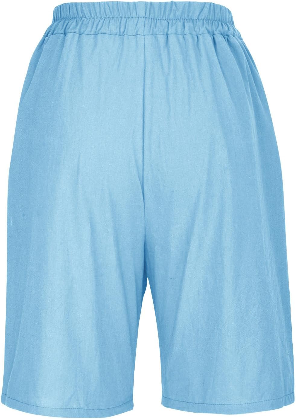 Women Summer Cotton Linen Shorts Elastic Waist Wide Leg Shorts Loose Knee Length Short Casual Beach Outfits 2026
