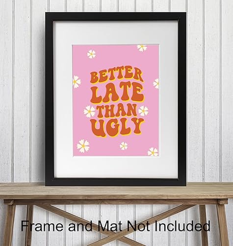 Miniatura 3 de Fun Bathroom Decor for Women - Trendy Aesthetic - Cute Preppy Wall Decor - Pink Bathroom Wall Art Prints - Flower power Retro 60s Decor- Better Late