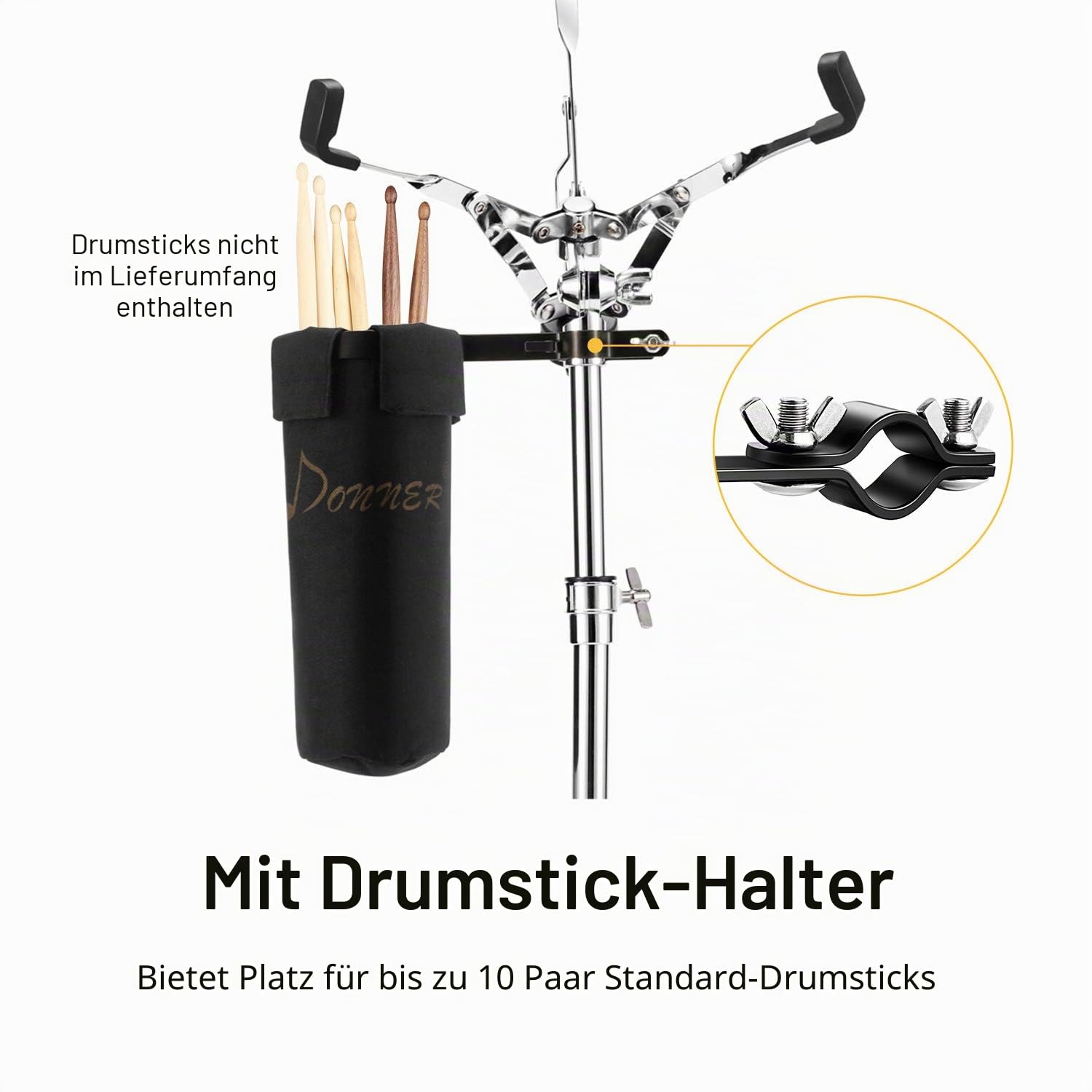 Donner Snare Ständer Höhenverstellbar 46-65cm doppelstrebig Snare Drum Stand mit Drumstick Tasche