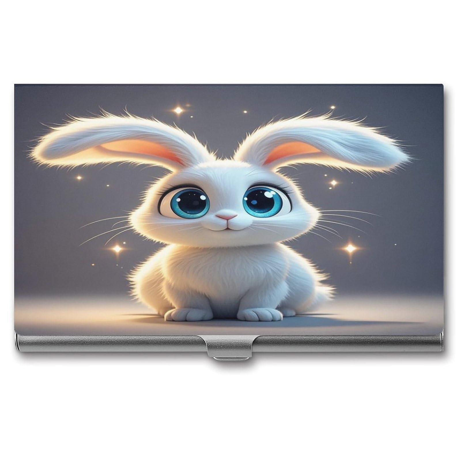 FekiLoot Cute Cartoon Rabbit Business Card Holder Aluminum Alloy Business Card Case Convenient to Carry Business Card Dispenser for Men Women