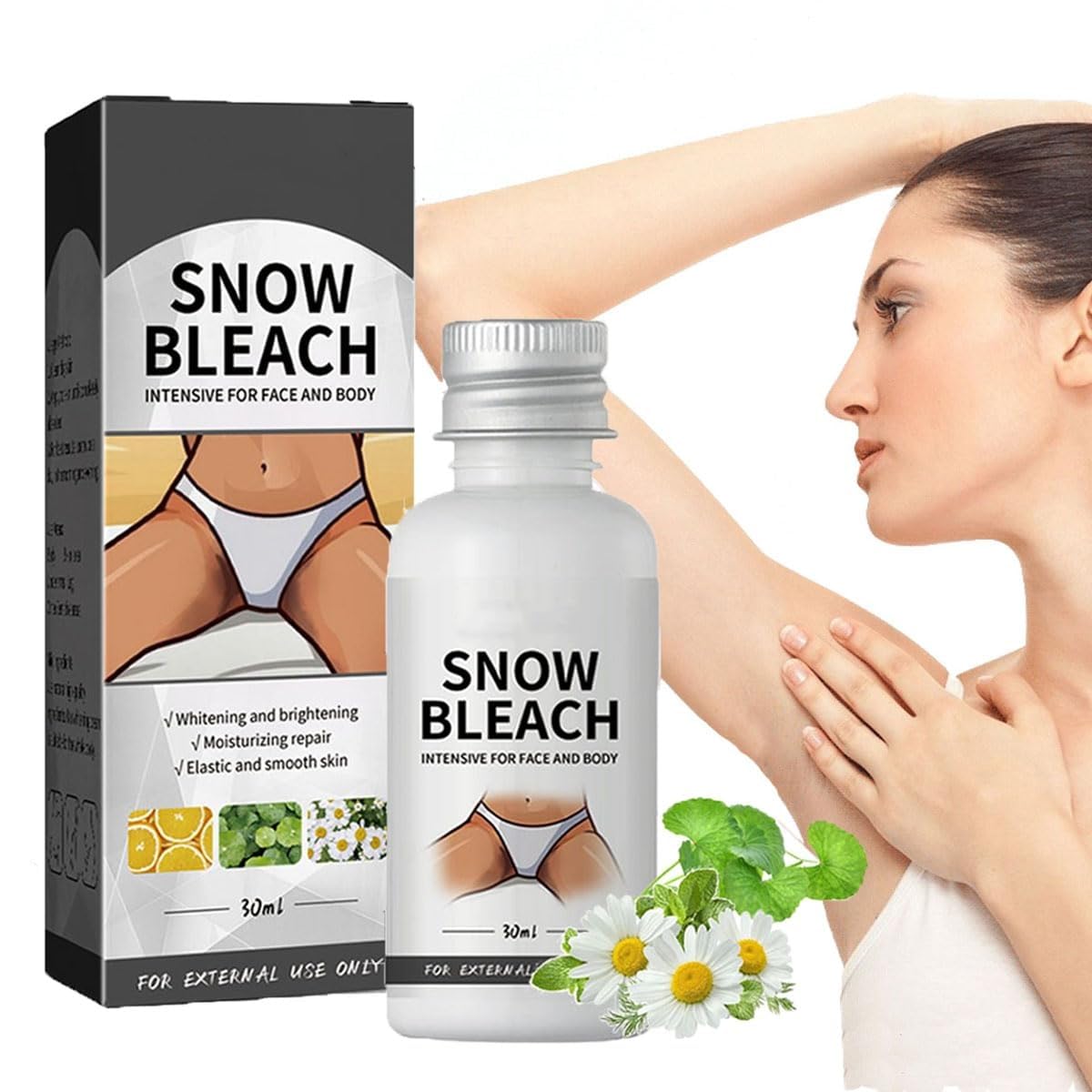 Snow Bleach Cream for dark spot remover for body, Intimate Areas-Underarm, Neck, Armpit, Knees, Elbows, Dark Spot Remover Cream, Skin Lightening Bleaching Cream for Face and Body (1 pcs)