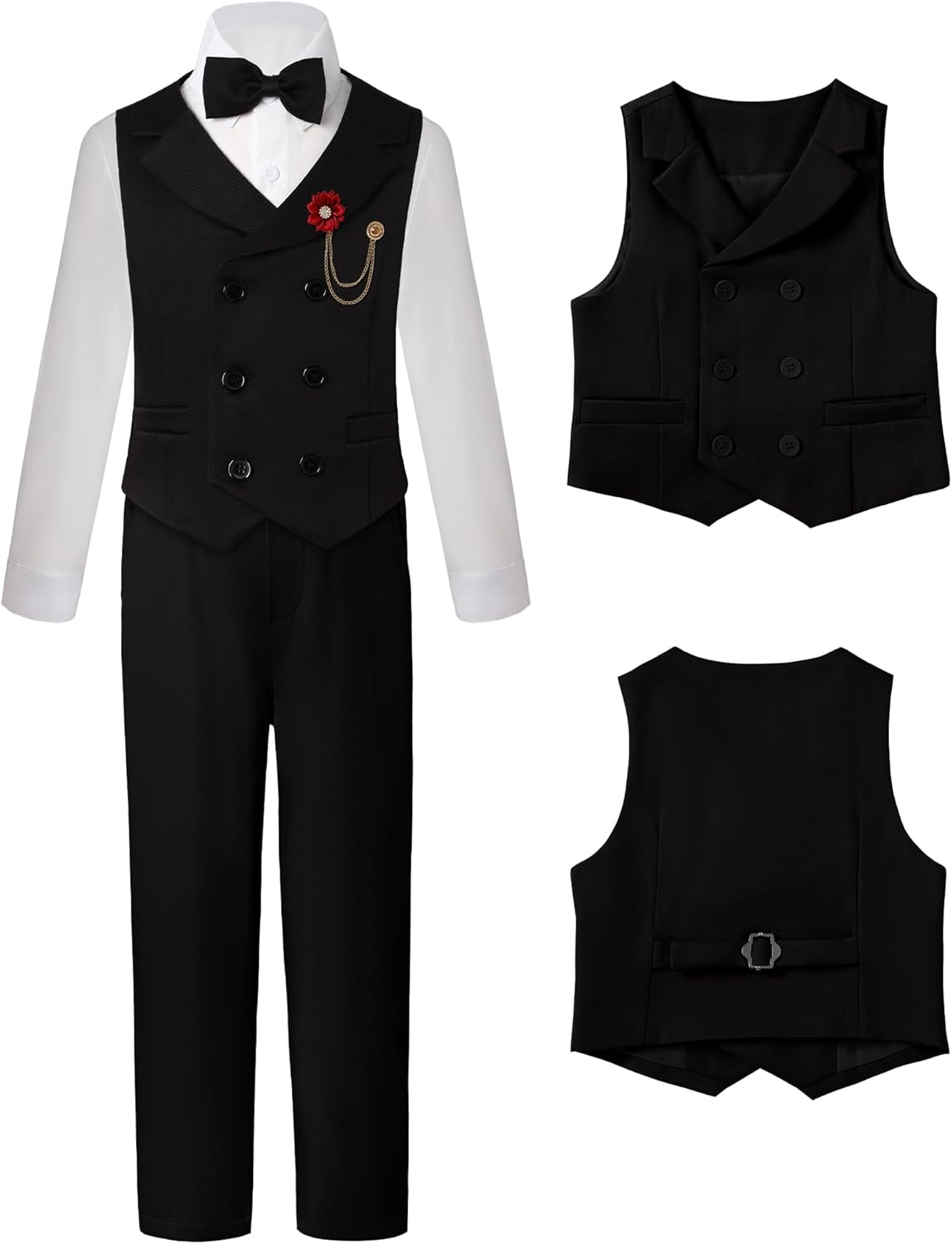 DISAUR Boys Suits Toddler Tuxedo Suit Wedding Ring Bearer Outfit Vest Pants Dress Shirt Bowtie Boutonniere for 2-8 Years - Image 3