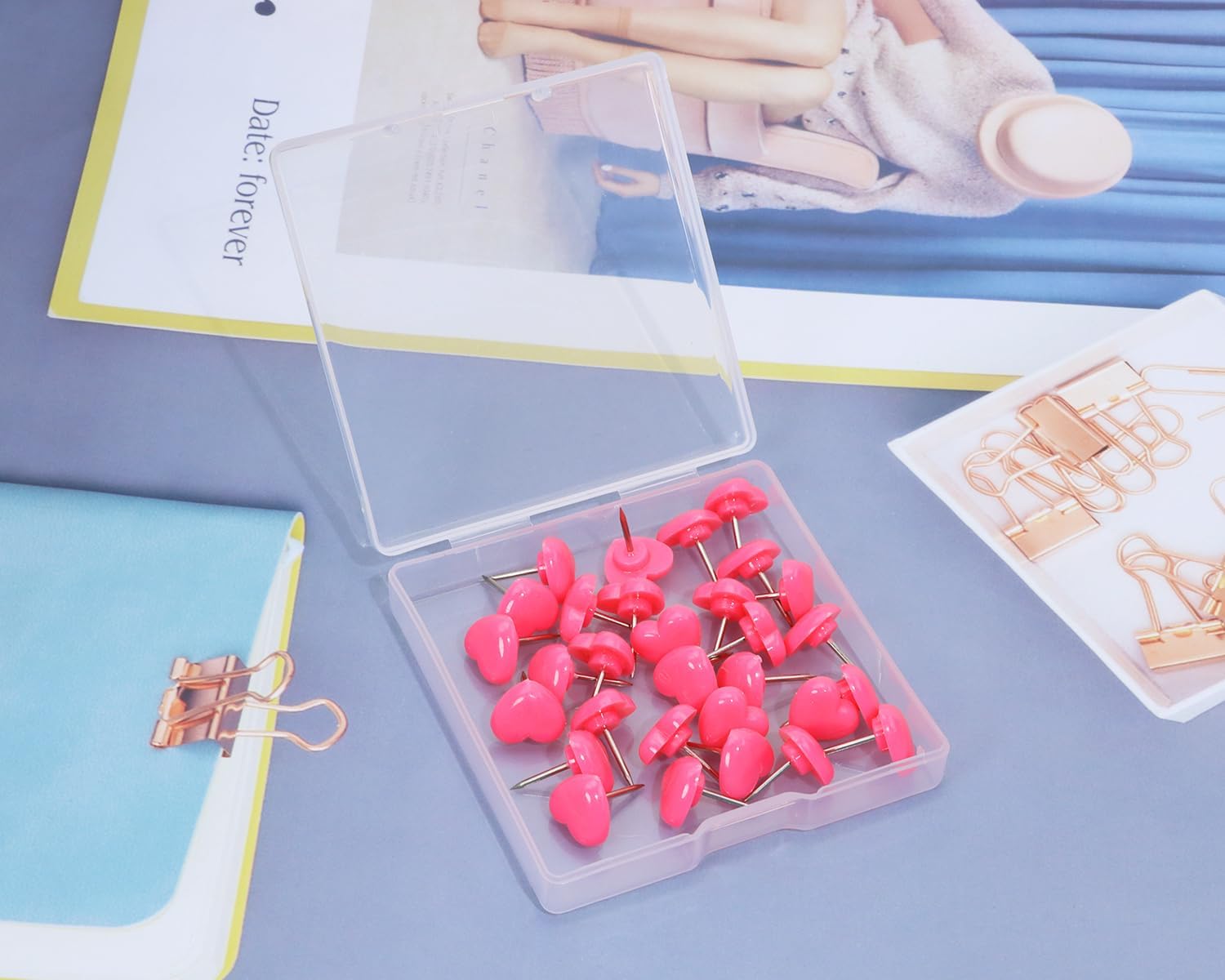  30pcs Sweetheart Push Pins Tacks Plastic Cute Love Heart Shape Head Nail Thumb Tacks Steel Point Bottom Tacks for Cork Bulletin Board Colored Tacks Decorative Push pins (Dark Pink) thumbnail