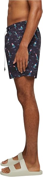 Urban Classics Pattern Swim Shorts Palm Uomo Bermuda Nero/Oliva - 4