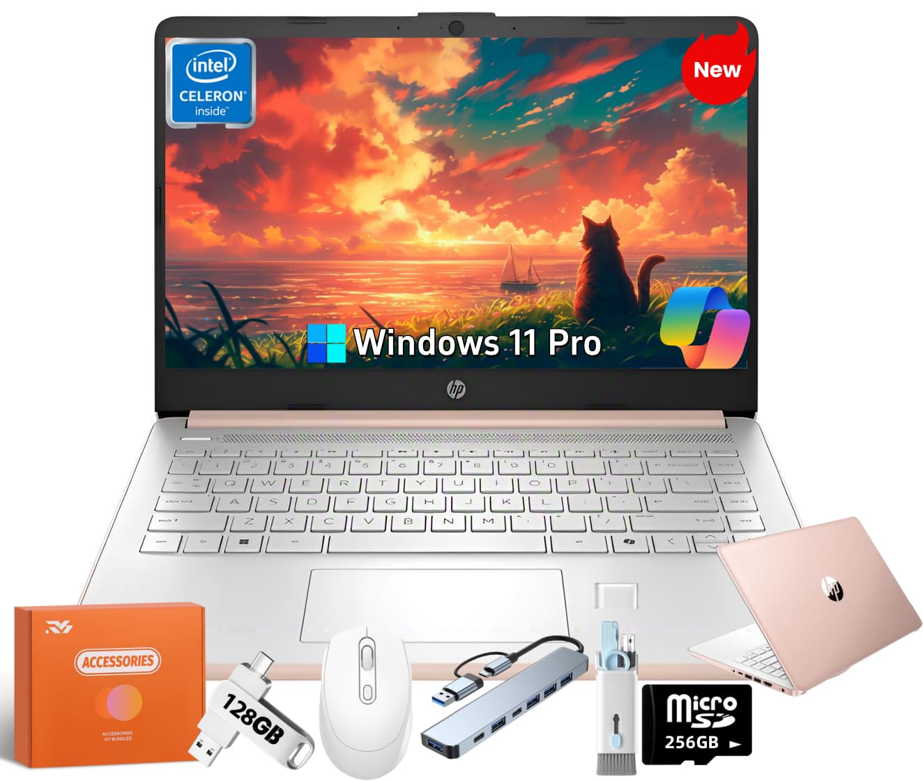 HP 2025 Laptop, Intel 4-Core N150(Beats N4120), 14" LED 250 nits, 16 GB RAM, 384 GB Storage(128GB UFS+256GB Micro SD), Webcam, WiFi, HDMI, Windows