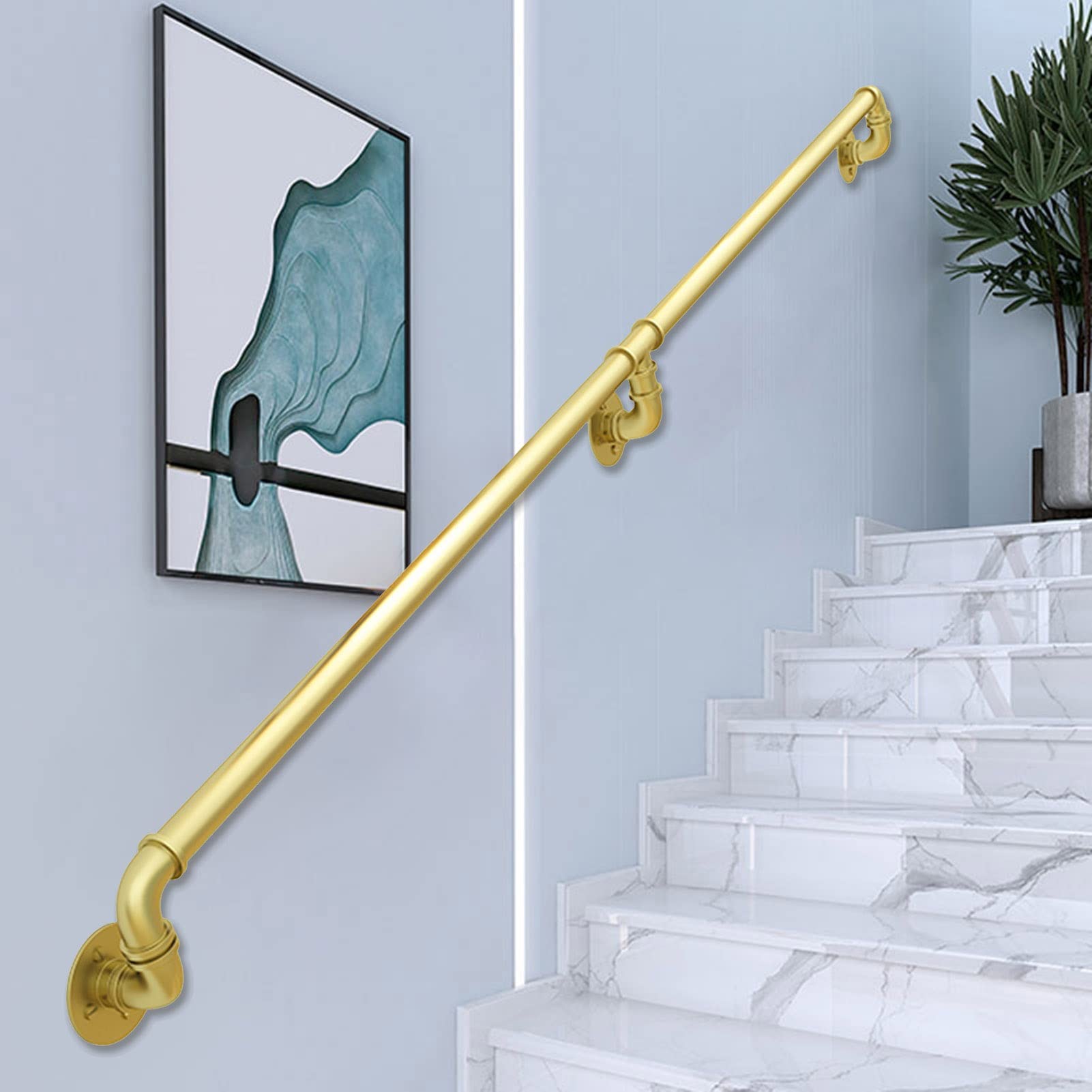Rampe d'escalier dorée en métal kit complet de 1Ft à 20Ft avec supports muraux