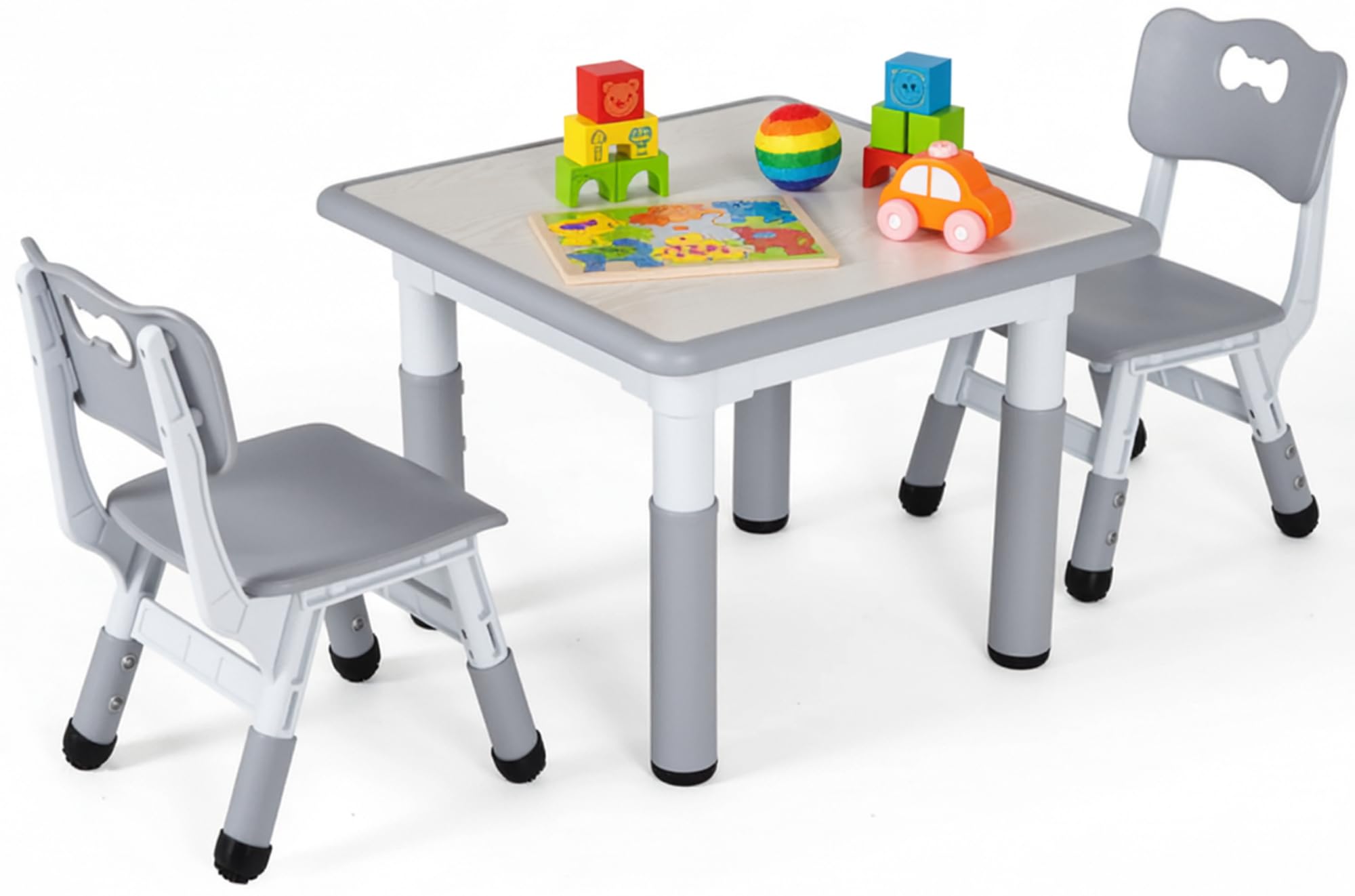 Clevich Kindertisch mit 2 Stühlen, Tisch Stuhl Set, Kindersitzgruppe Höhenverstellbar, Kindermöbel für Kinderzimmer Maltisch Sitzgruppe- Ergonomisch, Multifunktional - Grau