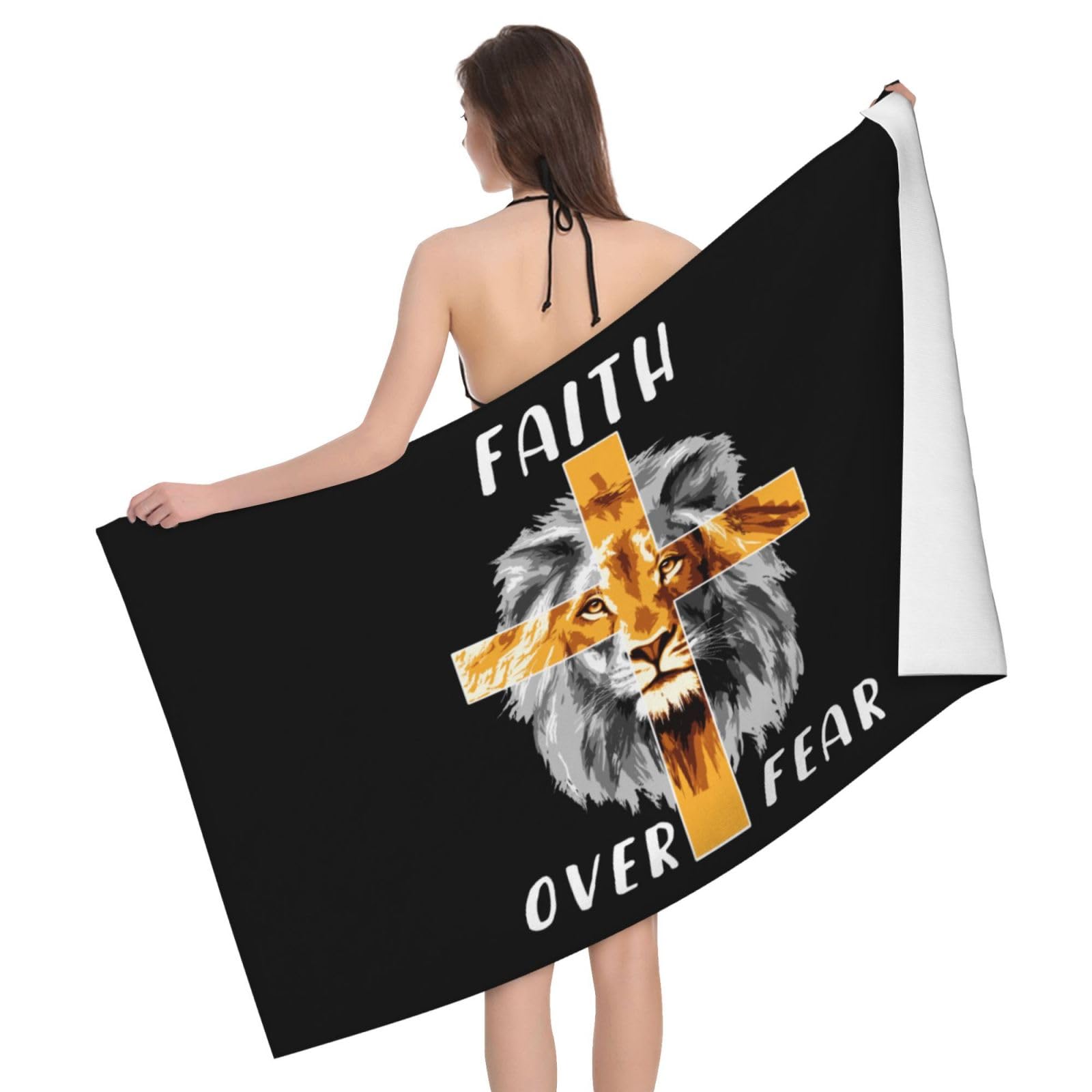 HLBSDM Microfiber Jesus Cross Lion Beach Towel Quick Dry Soft Sand Free Beach Towels for Pool Swim Beach Lightweight Thin Towels