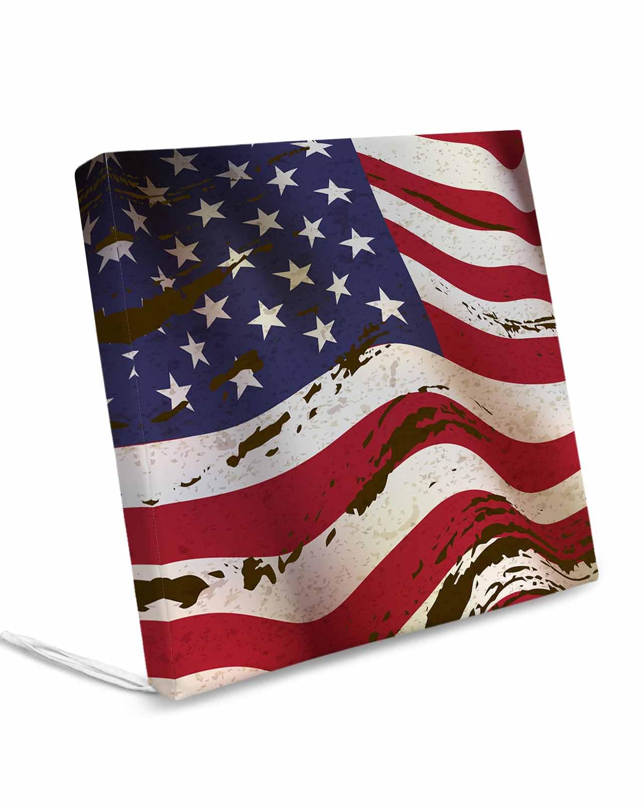 Edwiinsa Shabby Chic Flag Indoor/Outdoor Seat Cushions Cover, Patriotic Memorial Independence Day Waterproof Patio Chaise Lounge Cushion Cover for Beach Pool Side Chair Cushions 20''x18''x2pcs