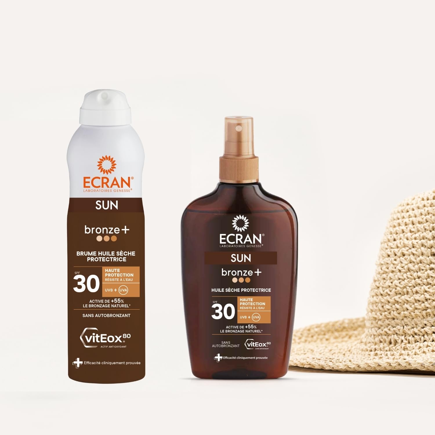 ECRAN® - Brume Huile Activatrice de Bronzage - Haute Protection - Technologie vitEox80 - Vitamine E - Protection UVA, UVB, Lumière Bleue, Coups de Soleil - Protection Solaire SPF 30 - Bronzage naturel