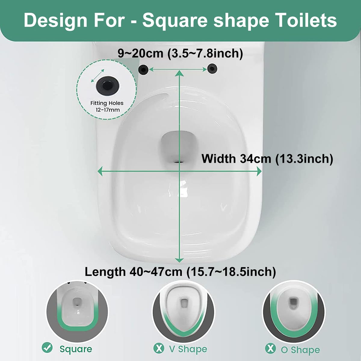 Asiento de inodoro cuadrado de cierre suave, color blanco, tapa de inodoro de baño 04E con fijación superior ajustable, bisagras de acero inoxidable, fácil montaje y limpieza (04C)