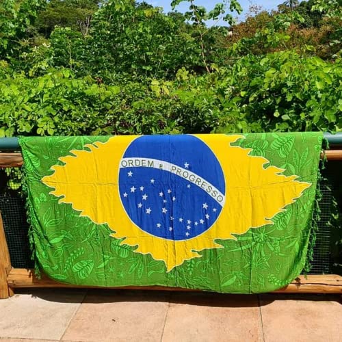 Canga Saída de Praia Piscina em Viscose Bandeira do Brasil Estilizada
