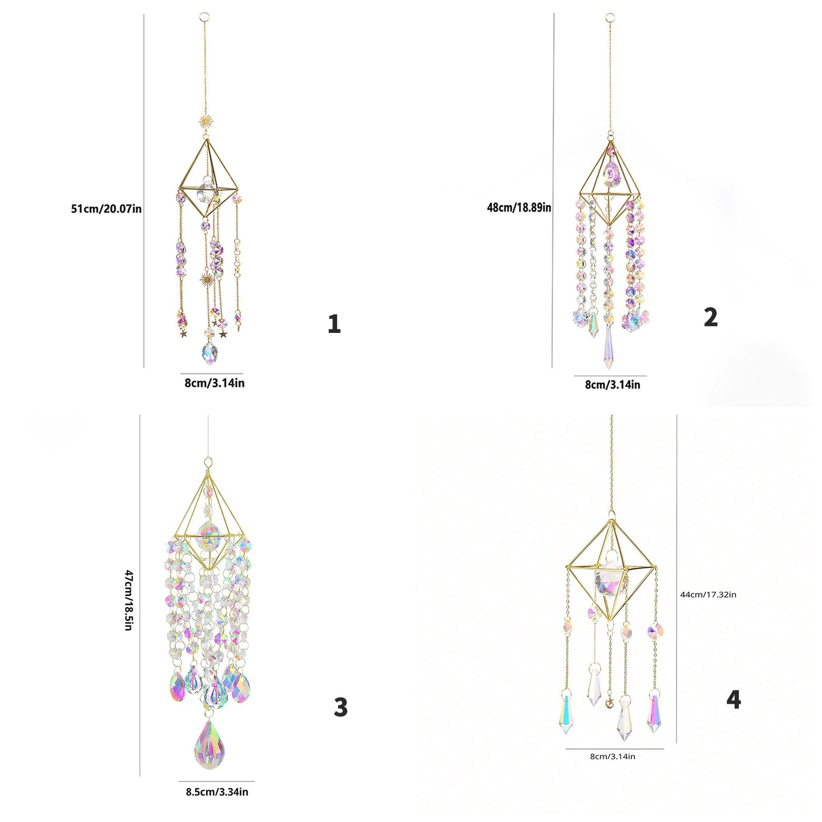 Kryształowa ozdoba odbijająca światło, Kryształowe Suncatchers Multicolor 4 style wiszące wiatrchimes do wnętrz i ogrodów(3)