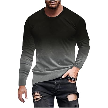 Men's Valenciaga-Inspired Long Sleeve Gradient Color Loose Pullover Graphic Tee