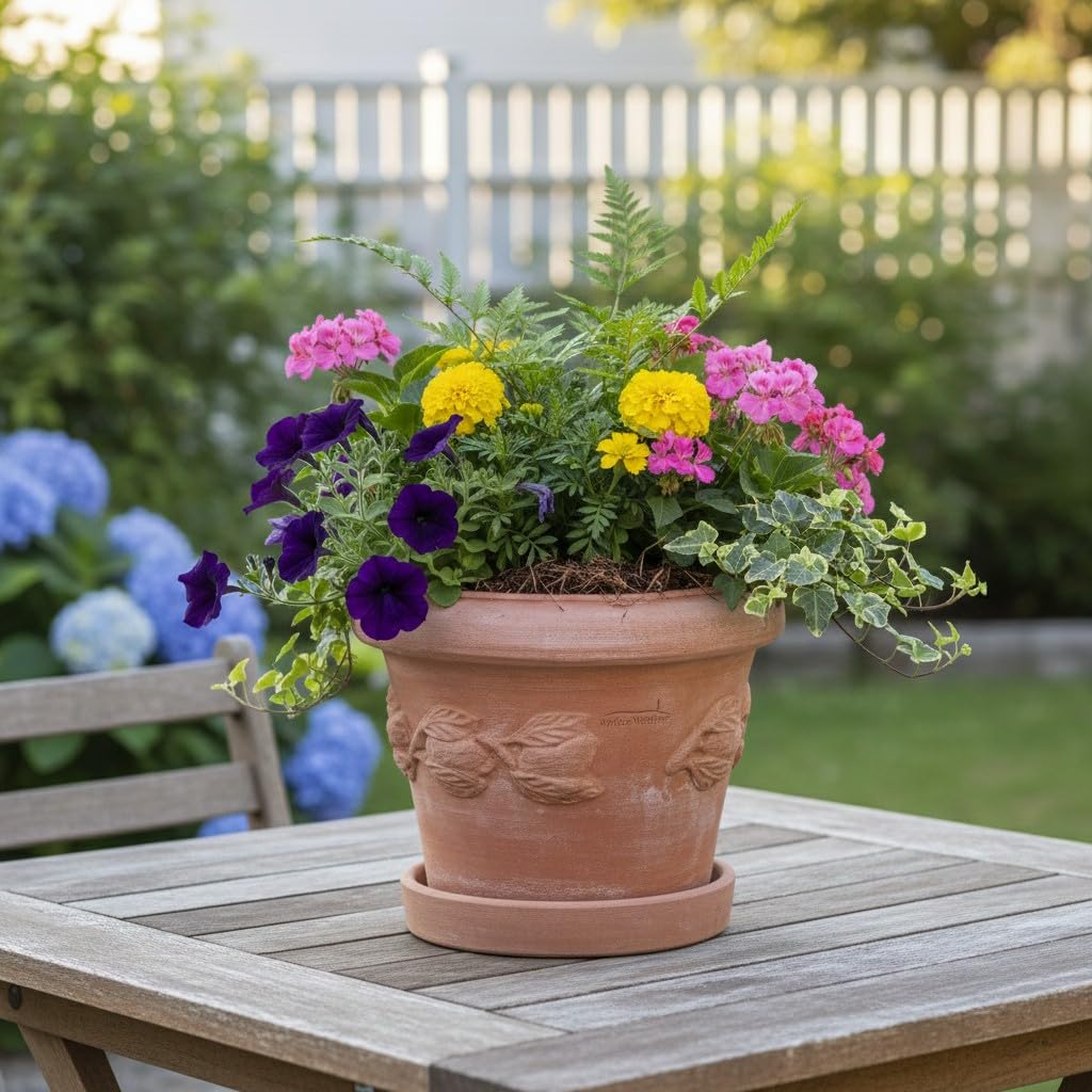 Teramico Pflanzgefäß Limoni, italienisches Terracotta, inkl. Teller (40cm) | Wunderschön detailliertes Terracotta Pflanzgefäß aus originaler Handarbeit. Ideal für Ihre Gestaltung von Haus & Garten.