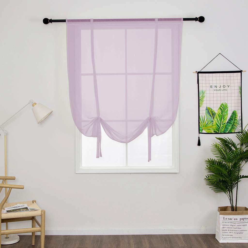 SIMPVALE Tulle Roman Curtains Solid Color Translucent Roman Blinds Bow Knot Voile Vertical Curtain Rod Pocket, Light purple, 100x120 cm — image 1