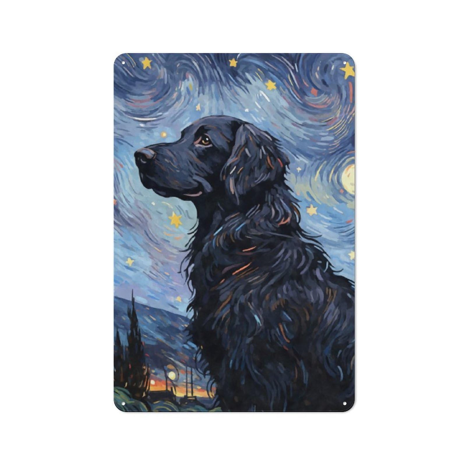 Junmoney Flatcoated Retriever Night Retro Metal Wall Sign 30X20cm With For Pub Or Café, A Housewarming Gift For Hospitality Wall Decor Collectors