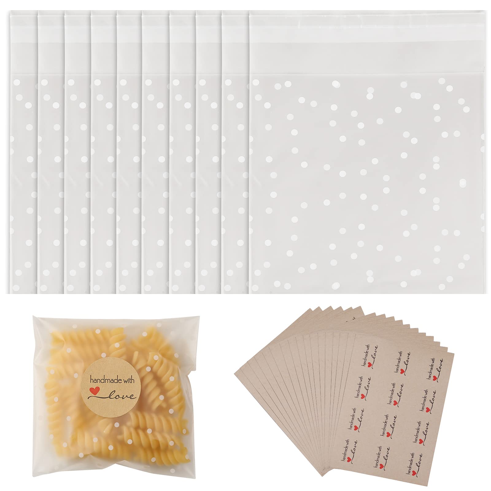 Self Adhesive Cookie Bags, 200 Pcs Wax Melts Packaging, Clear Cellophane & Glassine Bags (10x10 Cm) with 200 Pcs Self Adhesive Stickers