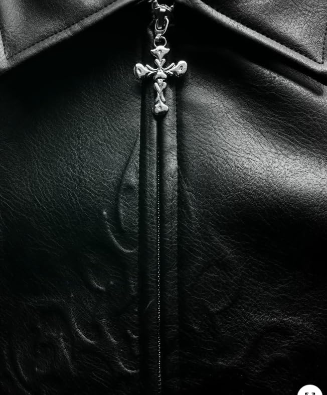 Image of Stygian Emboss Jacket, Black Leather, Embossed Design, Zip Front with Studded Cuffs