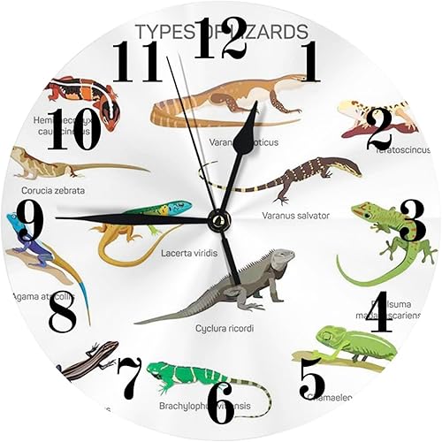 SARNFANS Reptile - Reloj de pared redondo de 10 pulgadas, silencioso, sin tictac, familia lagarto, criaturas prehistóricas, decoración del hogar,