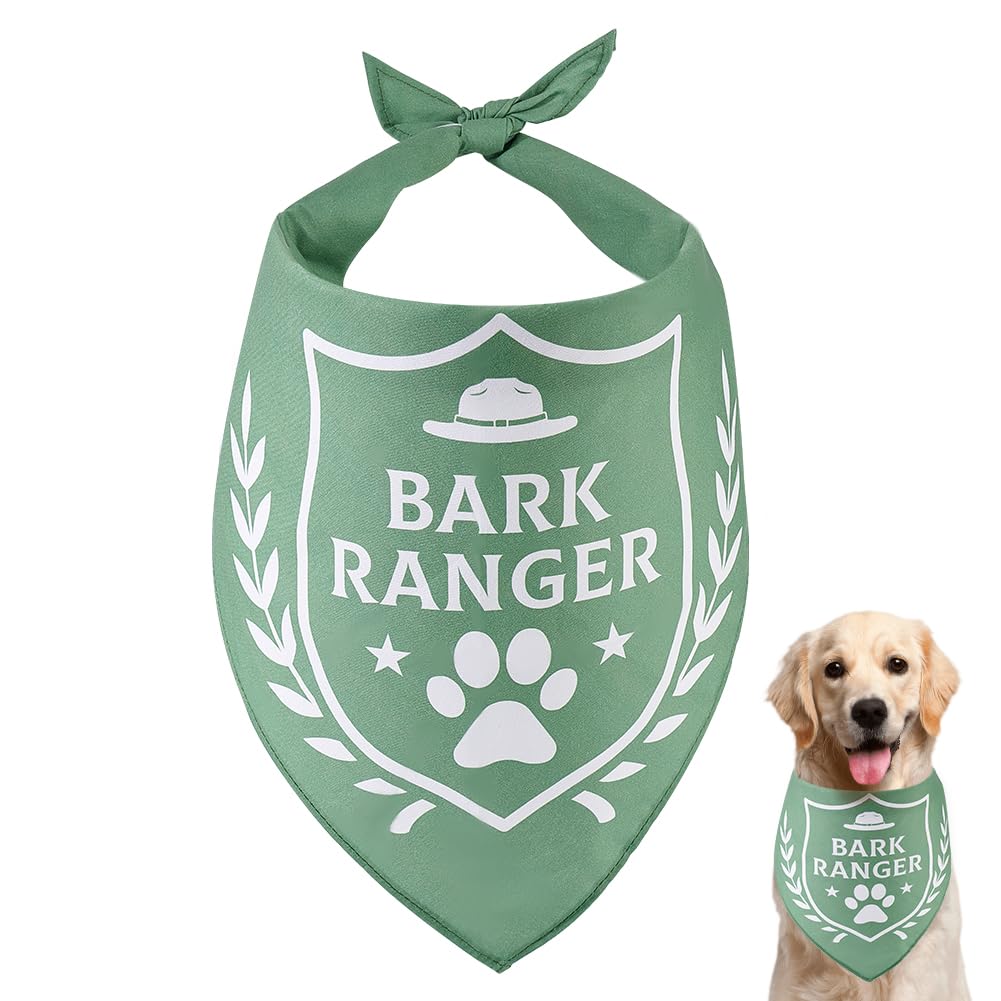 arricraft 1 Pc Pet Dog Bandana, Green Adjustable Triangle Pet's Bandana with Bark Ranger Words Shield Pattern Washable Cotton Scarf Bibs Kerchief for Dog Pet 78x38cm โ image 1