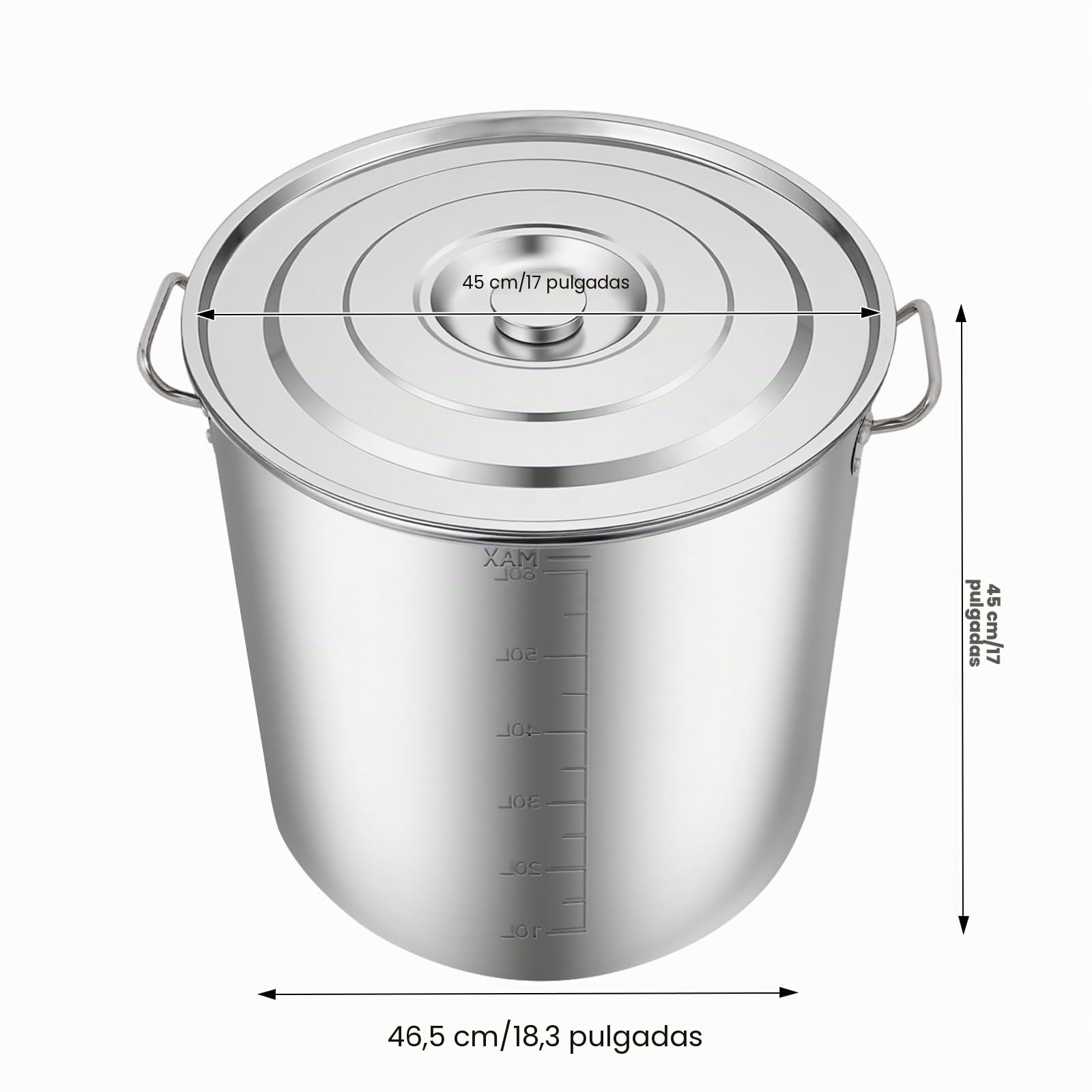 Olla para sopa de 70 litros, gran capacidad, con olla de camping, olla de cocina, asas equipadas, olla de acero inoxidable para cocinas de gas, cocinas eléctricas, cocinas de inducción, color