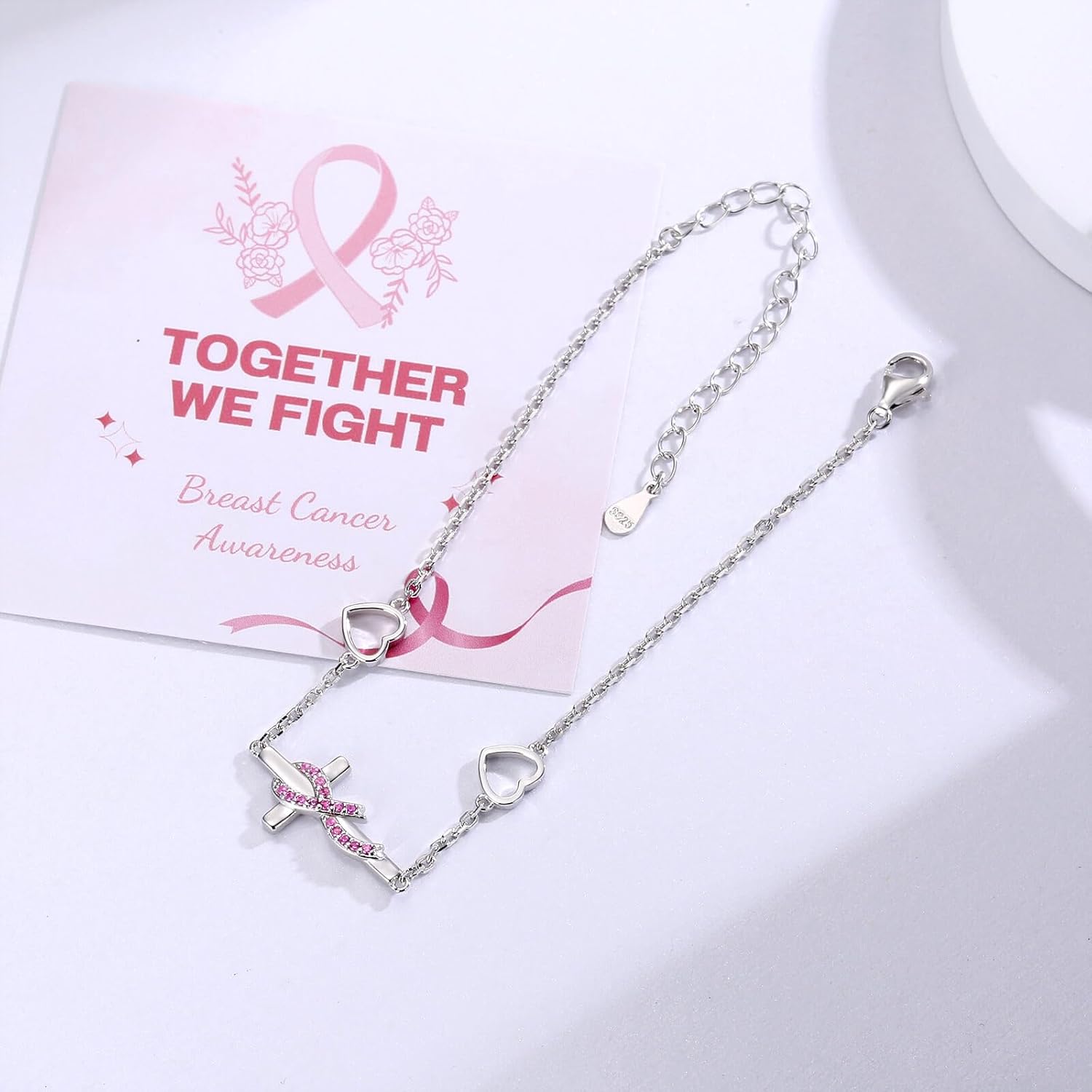 Breast Cancer Awareness Earrings for Women: Sterling Silver Pink Ribbon Jewelry Strength Gifts for Cancers Survivor Patient - Image 4