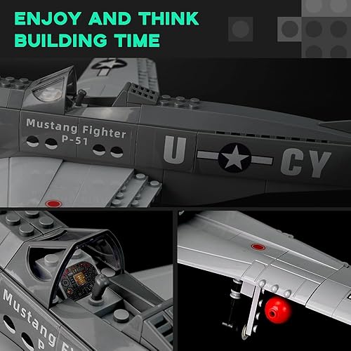 Miniatura 6 de Artorbricks Air Force Series P-51 Mustang Fighter Plane - Juego de bloques de construcción militar y regalo para adultos, compatible (258 piezas)