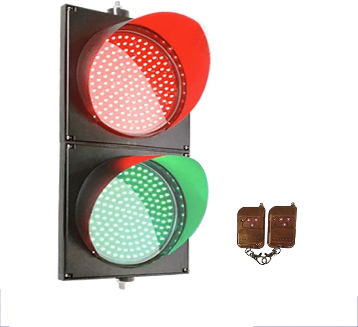 8-Inch LED Traffic Light with Remote Controller - Red Green Stop & Go Signal, IP65 Waterproof PC Housing, Cobweb Lens Warning Light for Industrial Use (24V)
