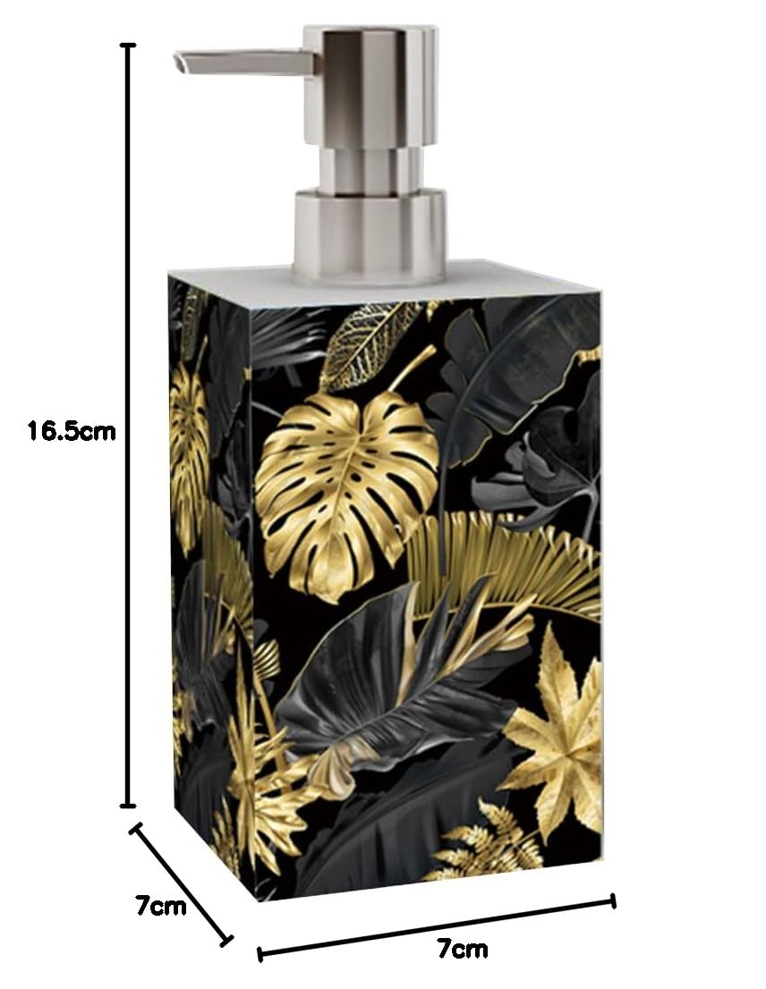 Sanilo Salle de Bain Set | Grande sélection | Distributeur de Savon et Brosse de Toilette | Design élégant, Chic | Un bel accroche-Regard pour la Salle de Bain (Golden Leaves)