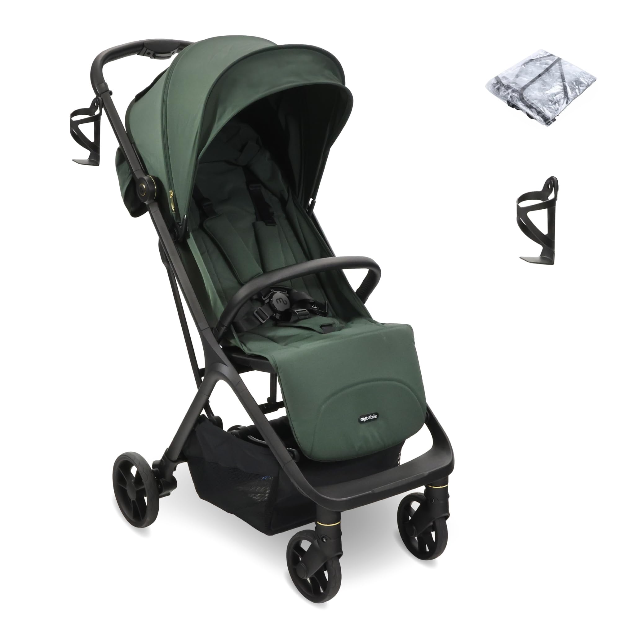 My Babiie MBX7 Autofold Stroller – from Birth to 4 Years (22kg), Foldable & Compact, Lightweight, Travel Buggy for Toddlers, Pushchair Includes Rain Cover - Forest Green