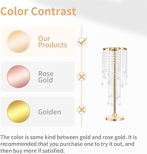 Miniatura 4 de NUPTIO Centros de mesa de boda Jarrones dorados 2 piezas de 21.7 pulgadas de alto jarrón de flores de cristal soporte de flores de metal para