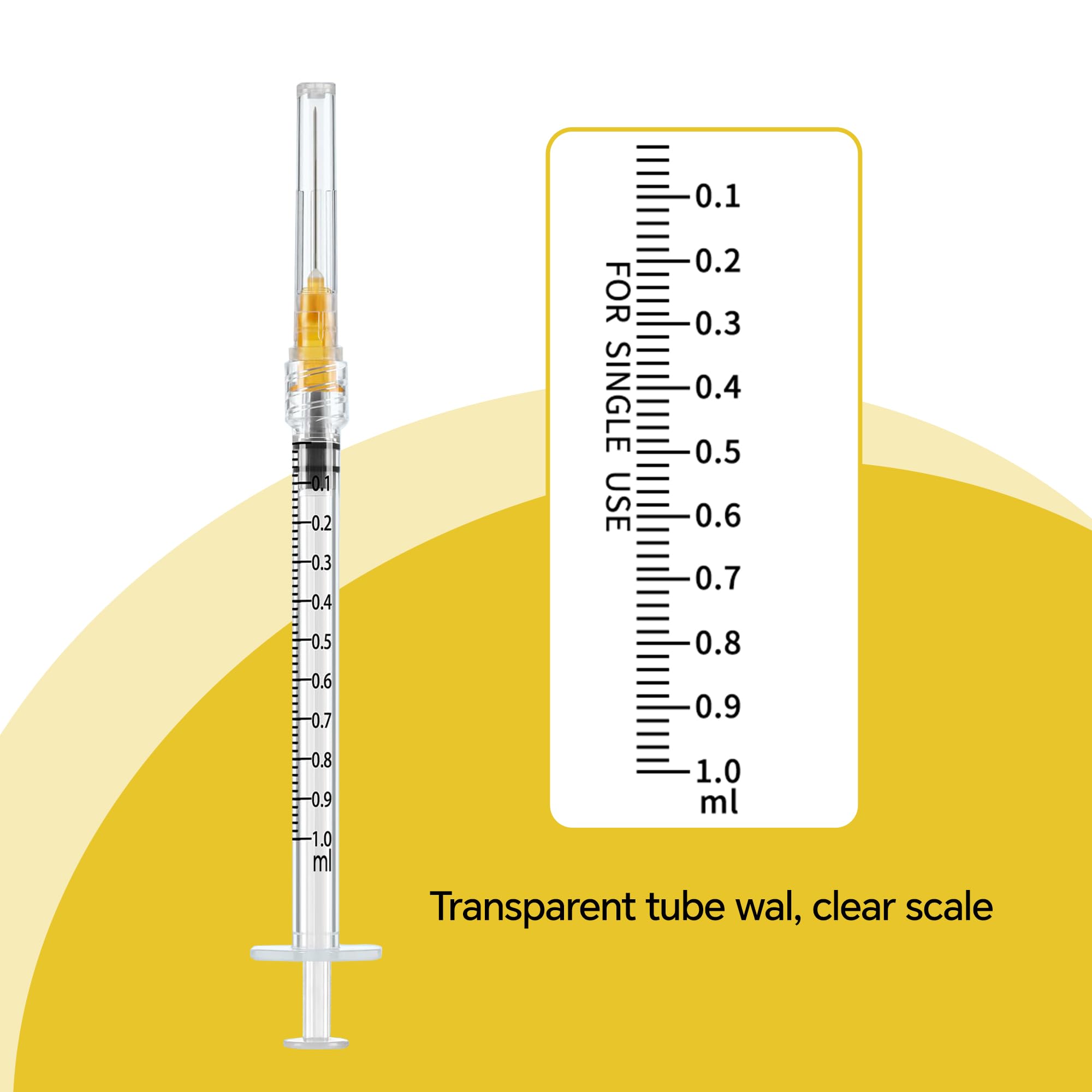 100 Pack 1ml Syringes with 25G 1inch Needle, Disposable 1cc Syringe for Scientific Labs Individually Wrapped. — Amazon image 5