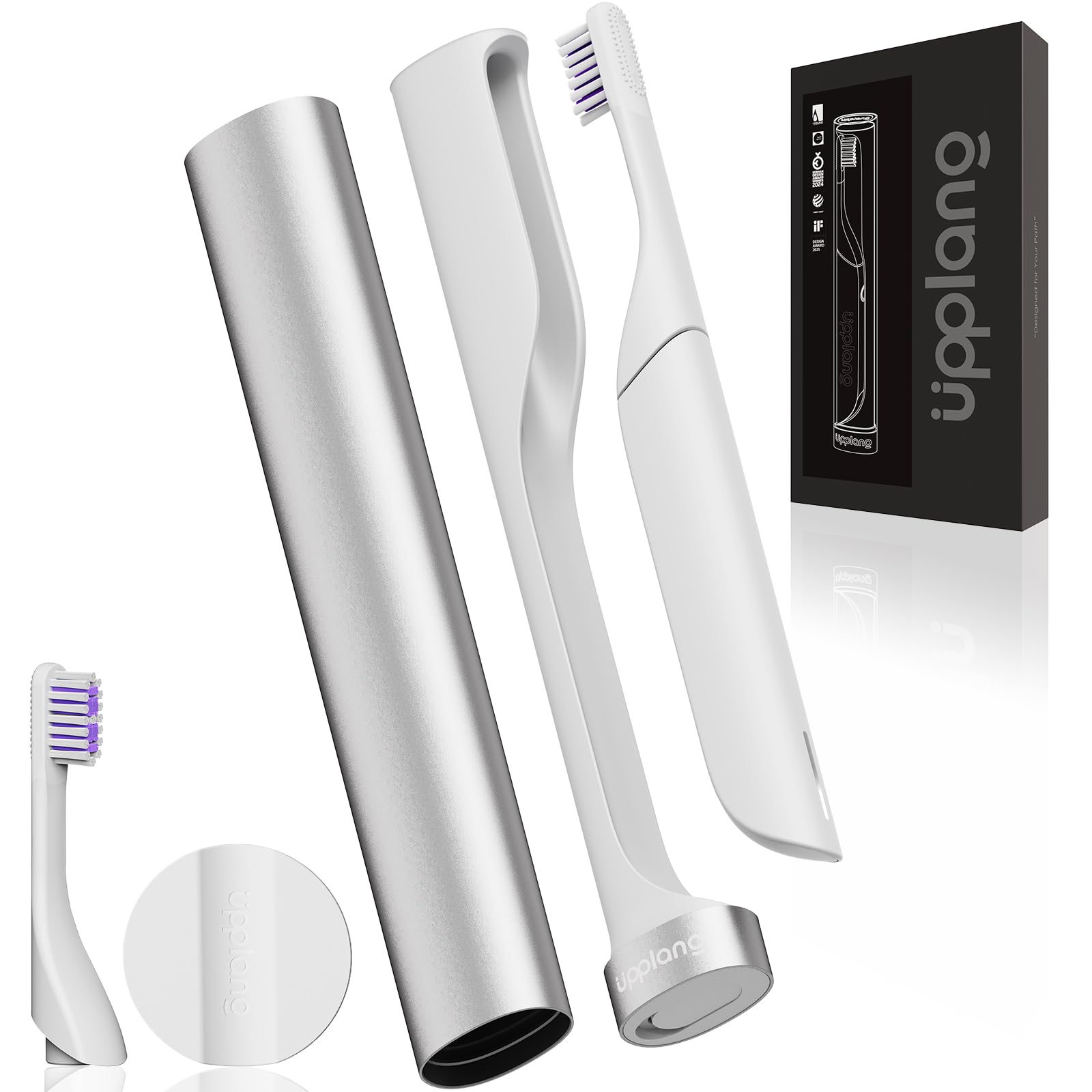 Spazzolino elettrico portatile da viaggio Sonic spazzolino da denti con custodia protettiva USB-C ricaricabile, setole neutre comfort, impermeabile, timer intelligente, compatto per uso quotidiano
