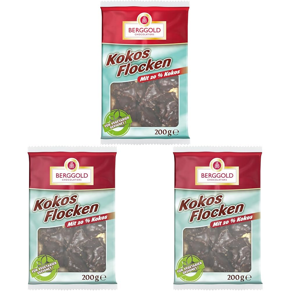Berggold Kokos-Flocken, 200 g (Packung mit 3)