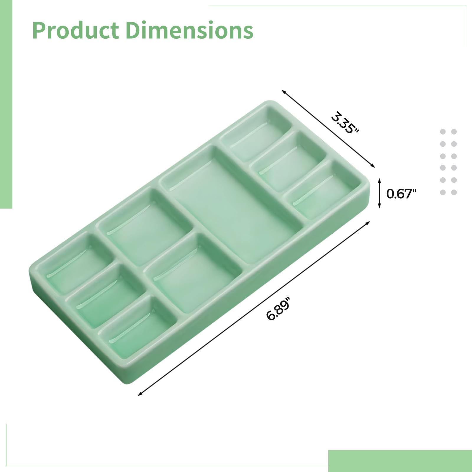 Taca do mieszania akwareli, zielona ceramiczna paleta 18 cm z przegródkami siatkowymi, zestaw 2-częściowy