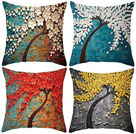 HOSTECCO Vincent Van Gogh Cushion Covers Pack of 4 Abstract Pillow Covers Square Decorative Pillow Cases for Sofa Couch Bed 45x45 cm