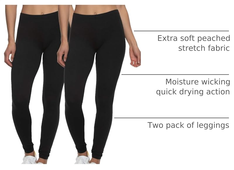 Felina Velvety Super Soft Lightweight Leggings 2-Pack - for Women - Yoga Pants, Workout Clothes Black image 4