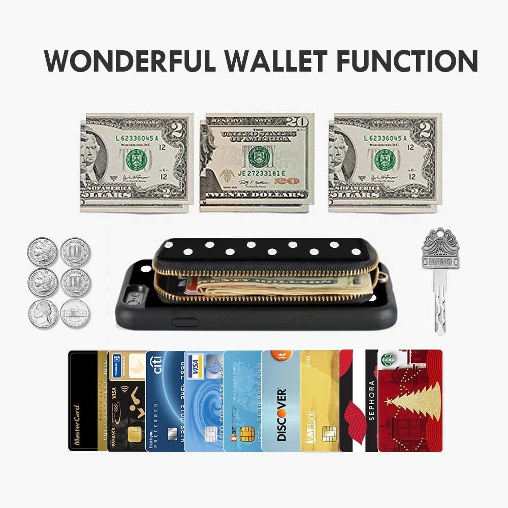 ZVE Wallet Case for Apple iPhone 6 Plus and iPhone 6s Plus, 5.5 inch, Zipper Wallet Case with Credit Card Holder Slot Handbag Purse Print Cover for Apple iPhone 6 Plus / 6s Plus 5.5 inch - Polka Dots