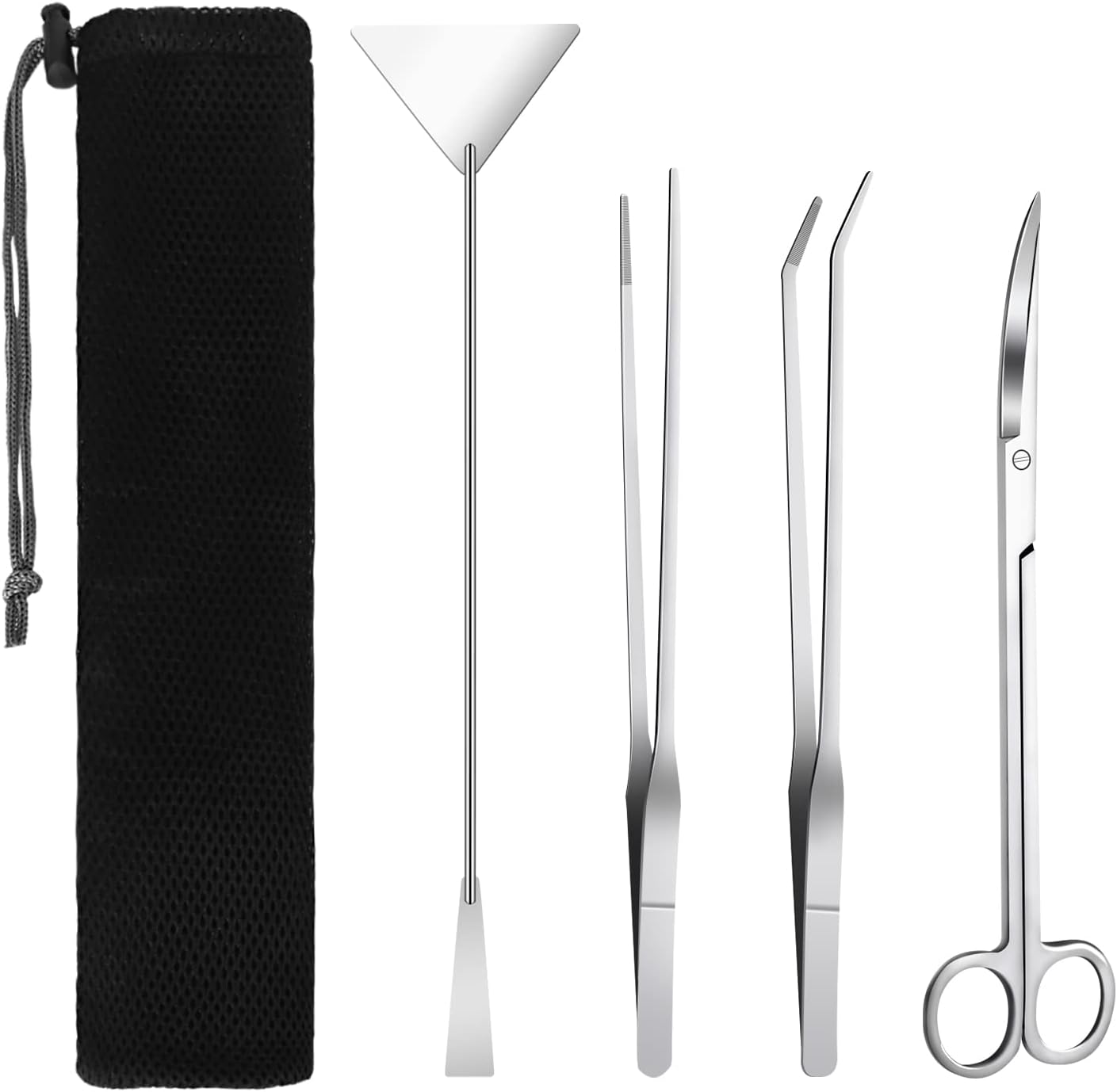 Lukovee Aquarium Tools Kit, 4 in 1 Long Stainless Steel Tweezers Scissor Spatula Multi Functional Aquarium Tank Tool Set for Fish and Aquatic Plants Trim Aquascaping Cleaning & Fish Kit