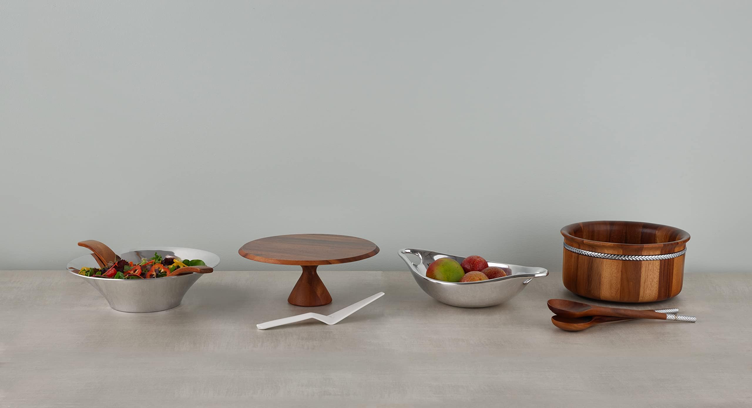 Amazon.com: Nambe Quatro Cake Plate with Server | Acacia Wood