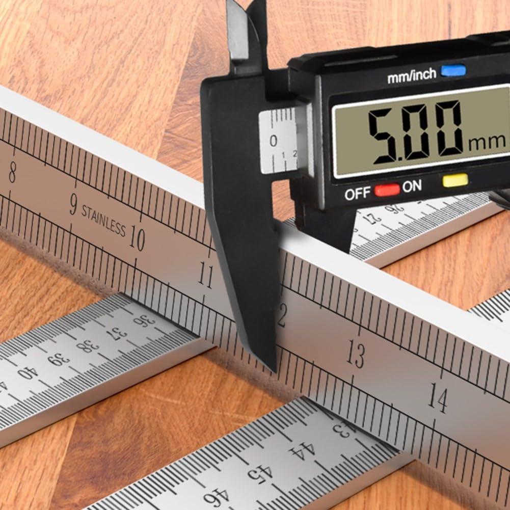 5mm Thick Dual-Scale Steel Ruler for Measuring & Layout – 0-300mm / 0-500mm Hardened Manganese Steel Straightedge Tool with Non-(500MM)
