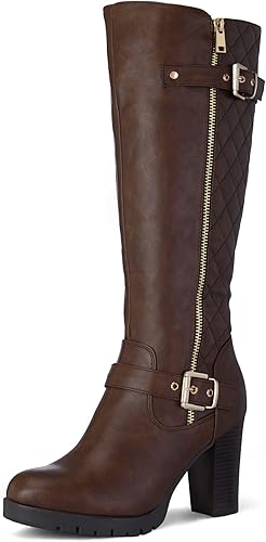 mysoft Botas altas hasta la rodilla para mujer, tacón grueso, botas de invierno cálidas con cremalleras laterales