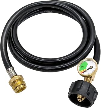 Hooshing 5FT Propane Hose Adapter Propane Tank Hose with Gauge 20lb to 1lb Converter for Weber Q Grill, Coleman Camp Stove, Blackstone Griddle, Buddy Heater
