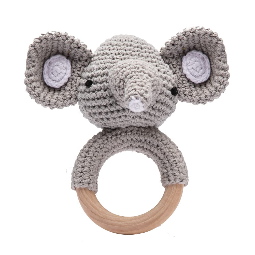 Youuys Wooden Teething Ring Baby Rattle, Gray Elephant, Natural Teething Aid, Hand-Woven Toy for Newborns & Infants, Best Baby Gift for Birth & Holidays - Image 2