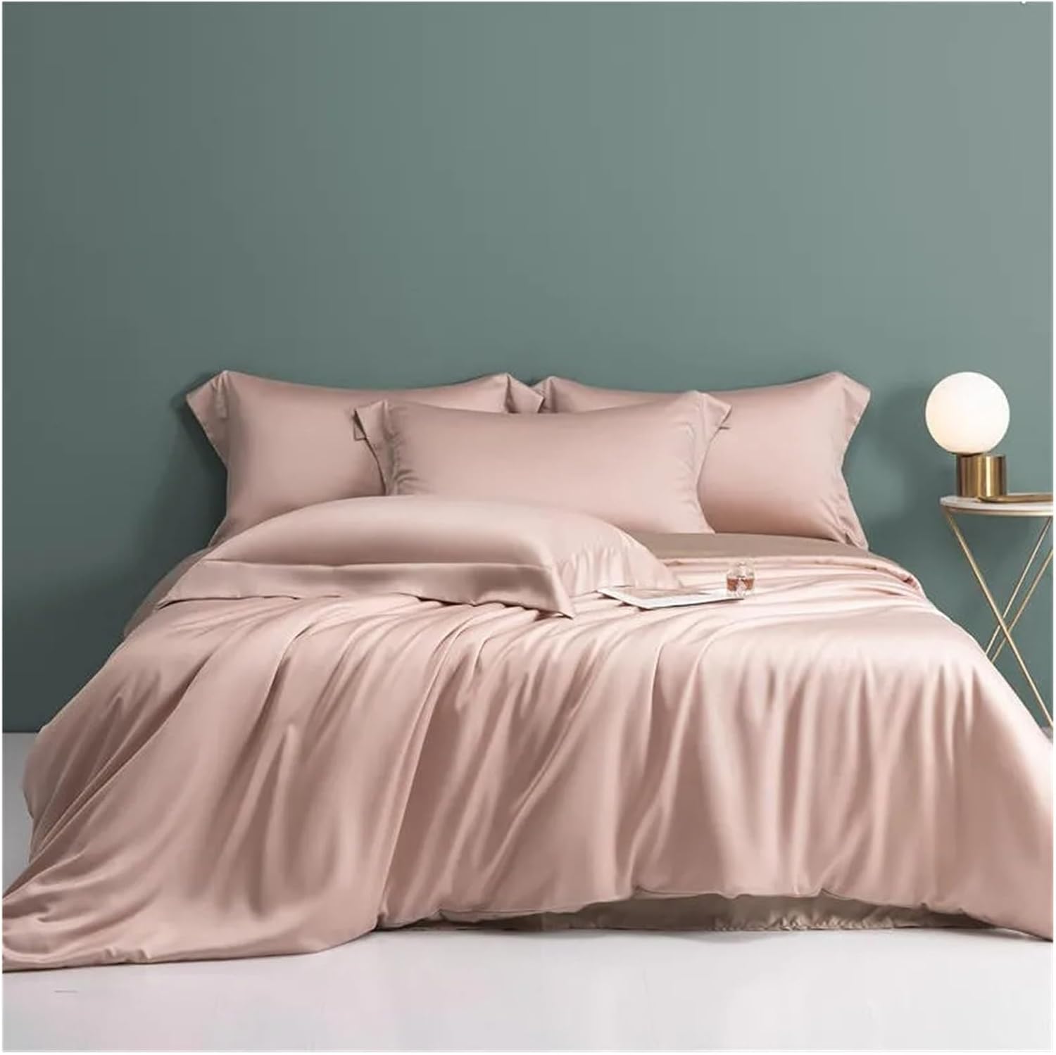 Bed Four Pieces Set 600TC Reversible Cream Brown Duvet Cover with Zipper Ties Soft Cooling Bed Fit Sheet Pillowcases Bedding Set(D,Fitted Bed Sheet-Queen 4PCS)