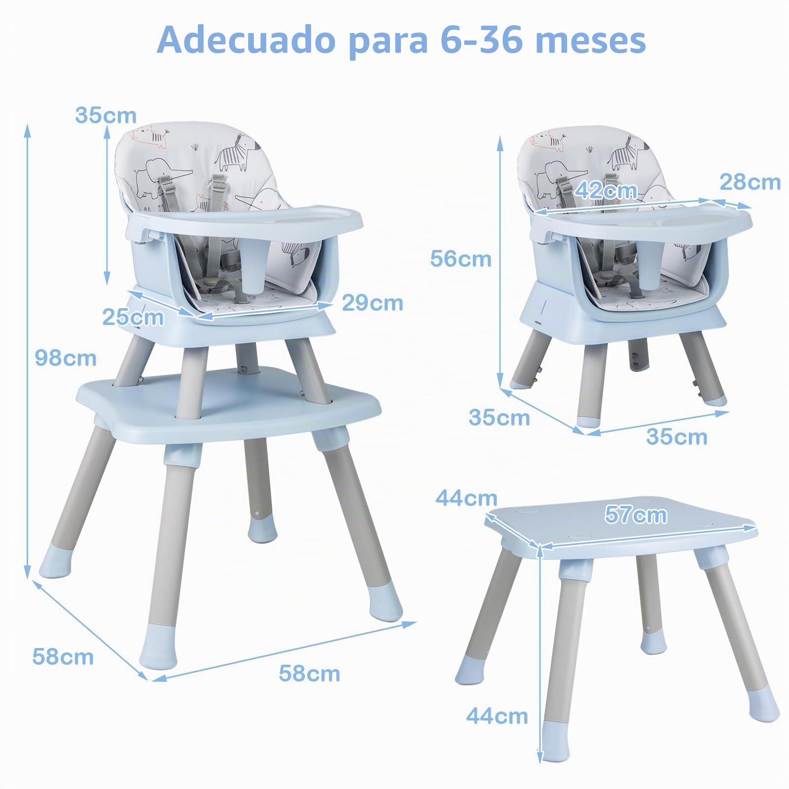 LIFEZEAL Trona para Niños de Polipropileno, Capacidad de Carga de 25 kg, Silla para Niños con Bandeja y Funda de Tela Extraíble, Trona Combinada con Cinturón de Seguridad, 7-36 Meses (Azul)